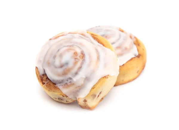 Two Frosted Cinnamon Rolls White Background — Stock Photo, Image