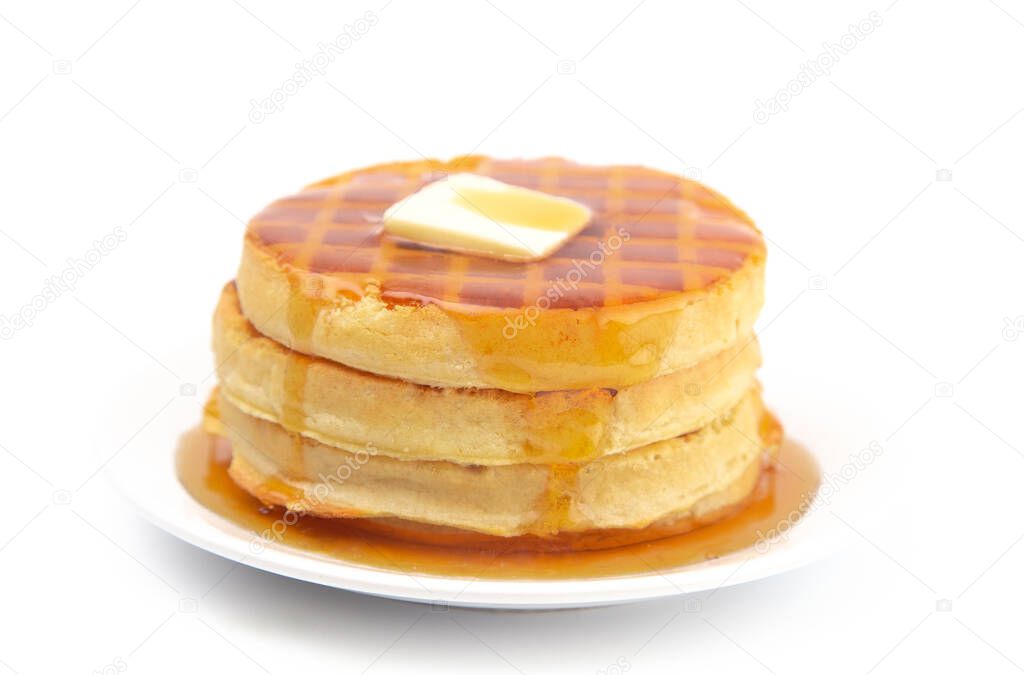 Round Waffles Ready For Breakfast On A White Background Larastock