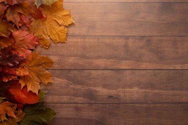 Bir Ahşap Yüzeyde Sonbahar Temalı Arkaplan 