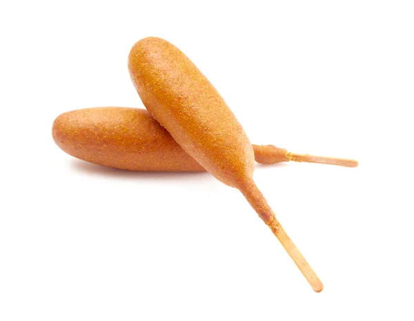 Twee Corn Dogs Geïsoleerd Een Witte Achtergrond — Stockfoto