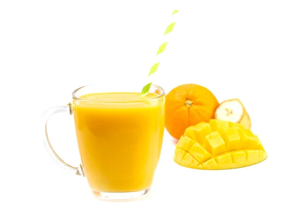 Πορτοκαλί Μπανάνα Και Mango Smoothie Μια Γυάλινη Κούπα — Φωτογραφία Αρχείου