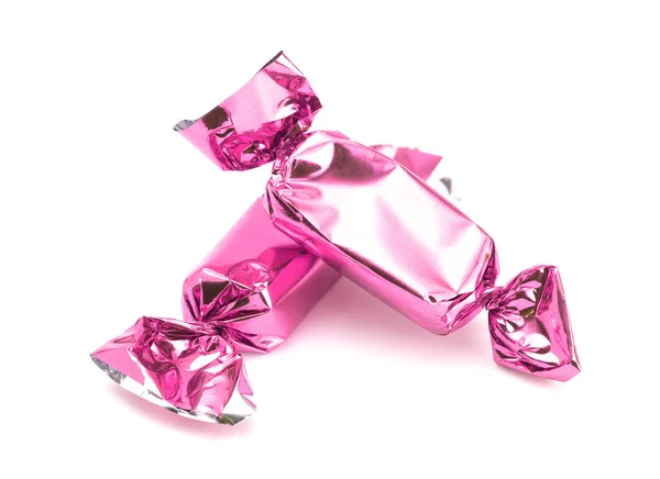 粉红包裹的白底糖果 — 图库照片