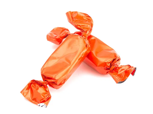 Orange Wrapped Candy White Background — Stock Photo, Image