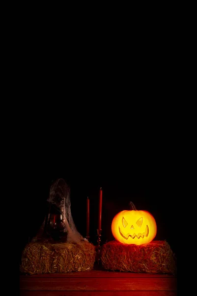 Halloween Background Lit Jack Lantern — Stock Photo, Image