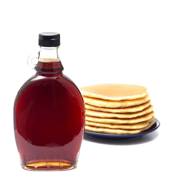 Bottle Pure Maple Syrup White Background — Stock Photo, Image