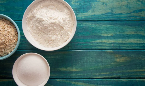 Baking Background Blue Wood Tabletop — Stock Photo, Image