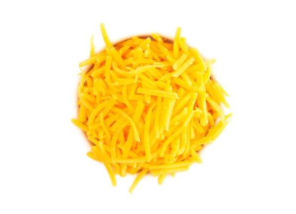 Bowl Grated Cheddar Cheese White Background — 스톡 사진