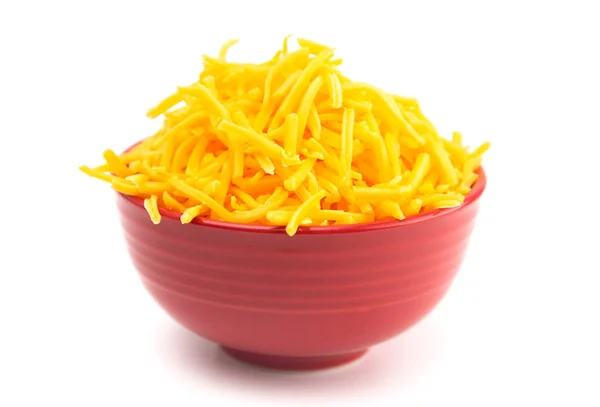 Bowl Grated Cheddar Cheese White Background — 스톡 사진