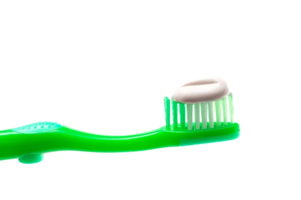 Simple Toothbrush White Background Toothpaste Applied Bristles — Stock Photo, Image