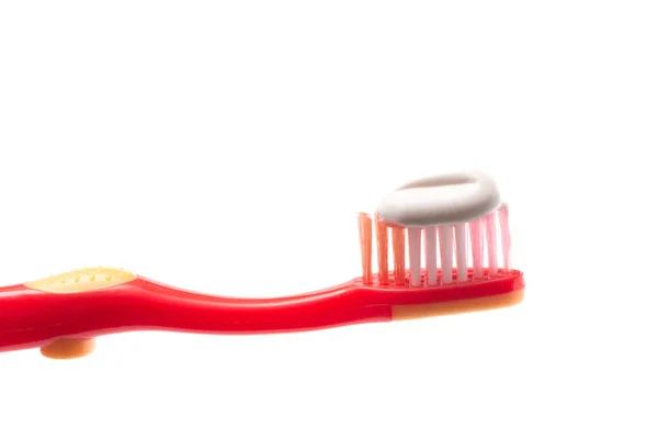 Simple Toothbrush White Background Toothpaste Applied Bristles — Stock Photo, Image