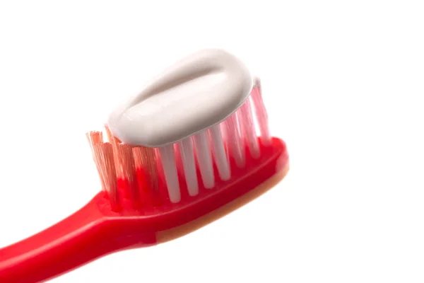 Simple Toothbrush White Background Toothpaste Applied Bristles — Stock Photo, Image