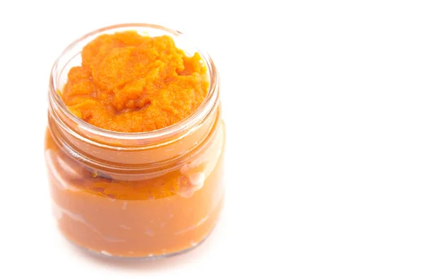 Glass Canning Jar Filled Orange Vegetable Puree — 스톡 사진