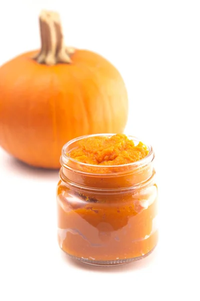 Glass Canning Jar Filled Pumpkin Puree — 스톡 사진