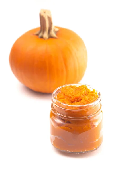 Glass Canning Jar Filled Pumpkin Puree — 스톡 사진