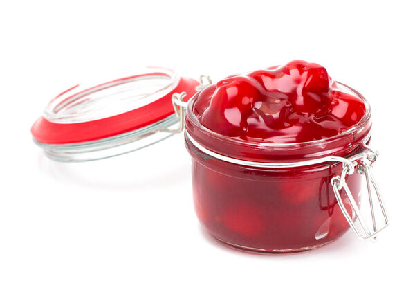 Thick Cherry Pie Filling in a Glass Canning Jar