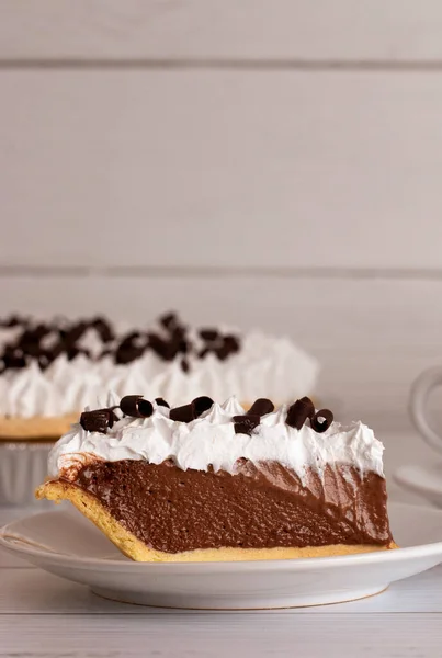 French Silk Chocolate Cream Pie Whipped Topping Chocolate Curls — Stock Photo, Image