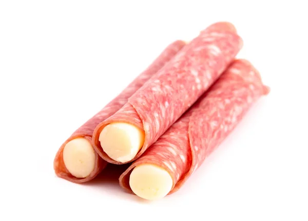 Mozzarella Cheese Stick Envolvido Carne Cura Ótimo Lanche Para Dietas — Fotografia de Stock