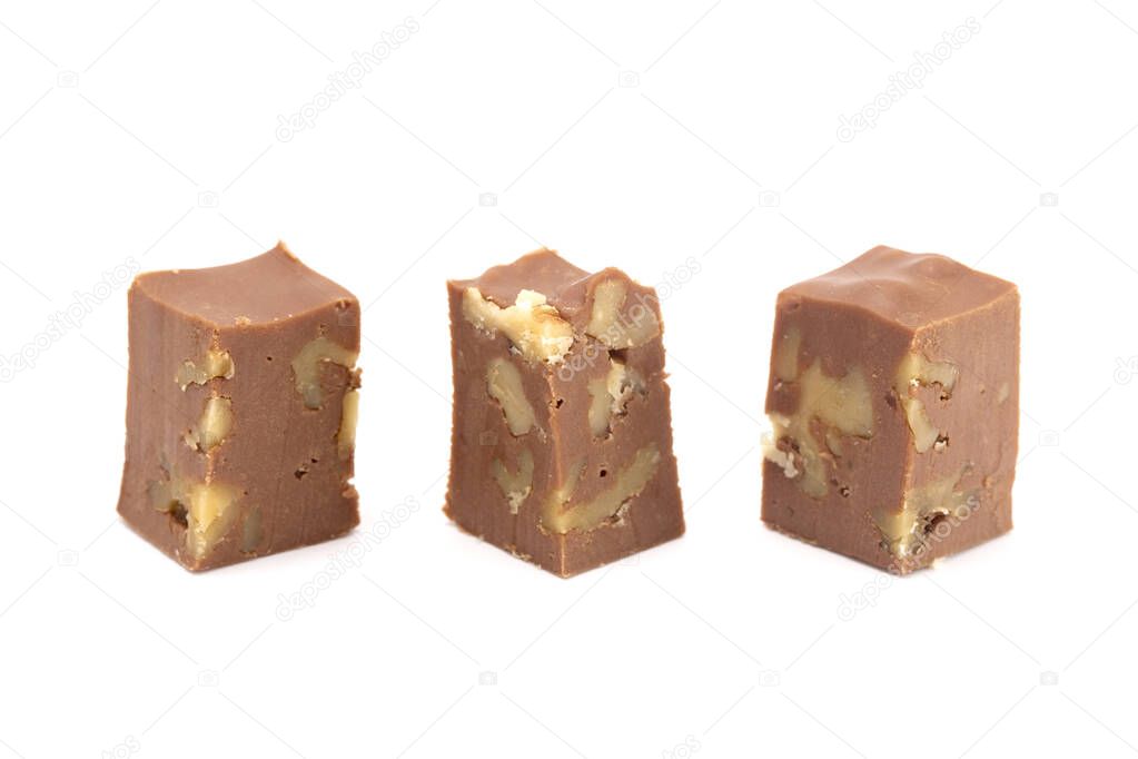 Nut Filled Chocolate Fudge on a White Background