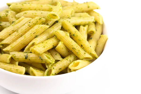 Skål Penne Pasta Med Pesto Sauce — Stockfoto
