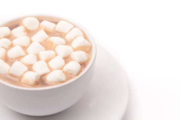 Ein Runder Becher Mit Heißer Schokolade Mit Kleinen Weißen Marshmallows — Stockfoto