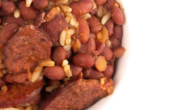 Tazón Frijoles Rojos Arroz Con Salchicha —  Fotos de Stock