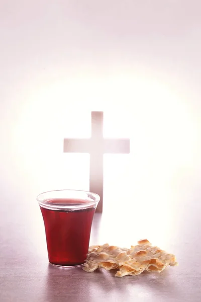 Holy Communion Christian Faith Wine Unleavened Bread — Stock Photo, Image