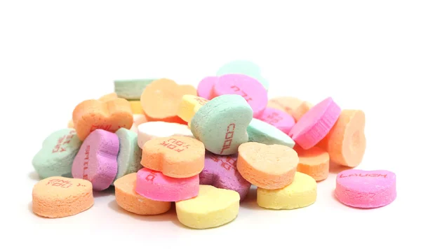 Valentin Candy Hearts Elszigetelt Fehér Alapon — Stock Fotó