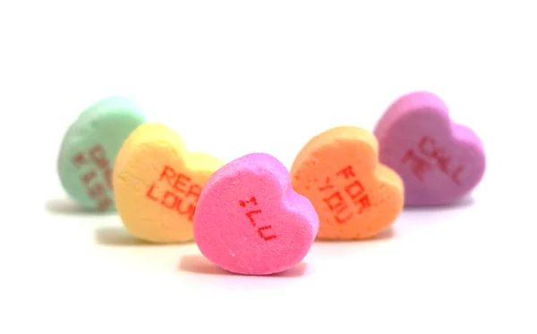 Valentines Candy Hearts Izolowane Białym Tle — Zdjęcie stockowe