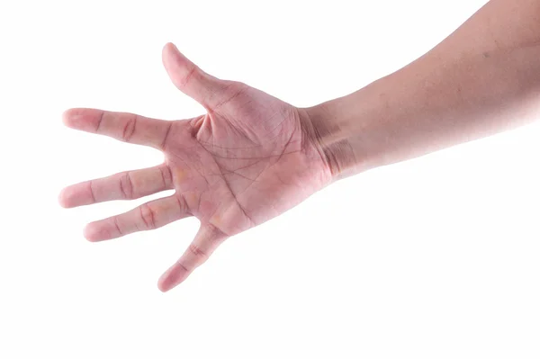 Ręka mężczyzny zbliżenie pokazuje pięć palców na białym tle na biały bac — Zdjęcie stockowe