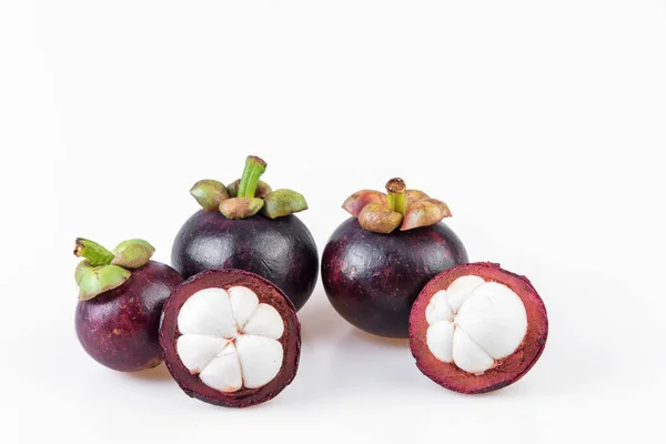 Mangosteens Królowa Owoców Mangosteen Białym Tle — Zdjęcie stockowe