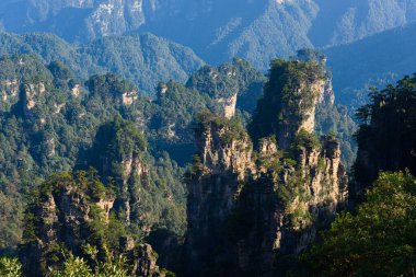 Zhangjiajie Ulusal Orman Parkı 'ndaki (Wulingyuan) Tianzi Dağları' nın (Avatar Dağları) doğal kuvars sütunlarının muhteşem manzarası, Hunan Eyaleti, Çin. Muhteşem bir manzara. Bu ulusal park Avatar filminin ilham kaynağıydı..