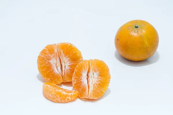 Sweet orange fruit with leaf on white background — Stock Photo, Image