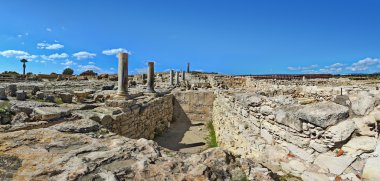 Antik Yunan şehir Kourion (sit alanı) Limasol, Kıbrıs yakınlarında kalıntıları panoramik manzaralı