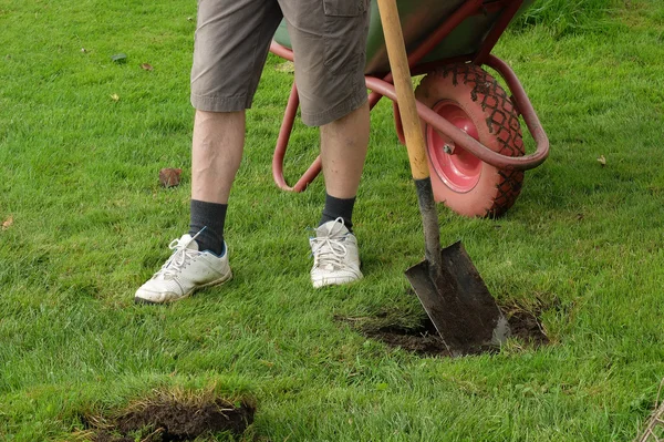 Man digging a hole with a shovel — Stock Photo, Image