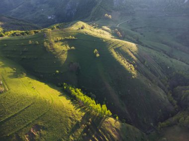 Transilvanya 'nın yeşil tepeleri arasındaki güzel bahar manzarası, Dumesti' de.