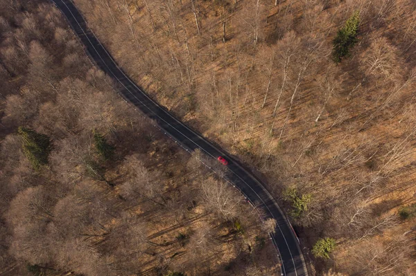 Aerial View Mountain Road Springtime Cars Driving Mountain Winding Road — Stock Photo, Image