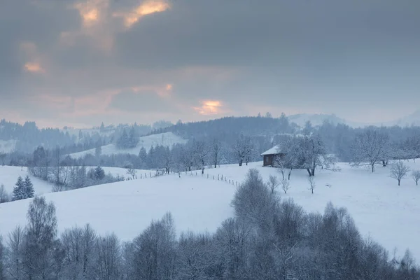 Veduta Aerea Del Paesaggio Invernale Sopra Villaggio Della Transilvania Filmati — Foto Stock