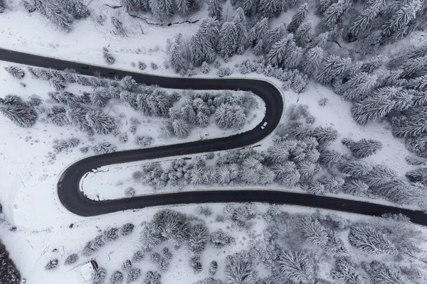 Aerial Winter View Curvy Mountain Road Poiana Brasov — Stock Photo, Image