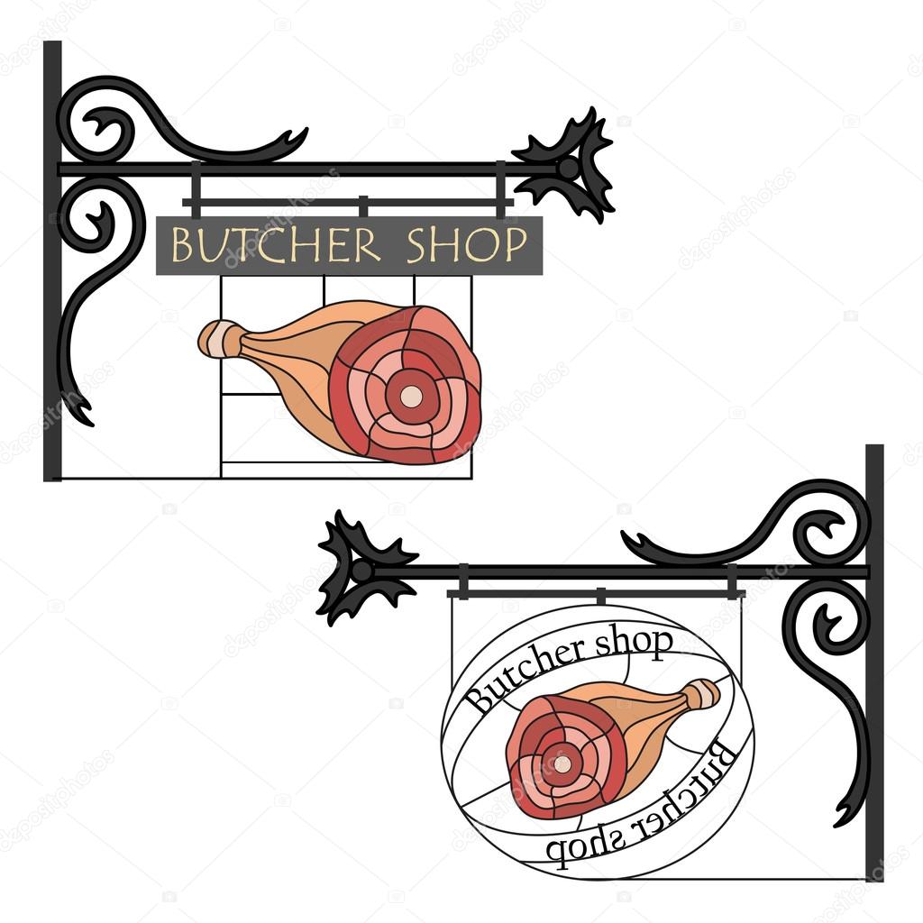 Forged signboard Butcher shop. Imitation of mosaic glass. A piec