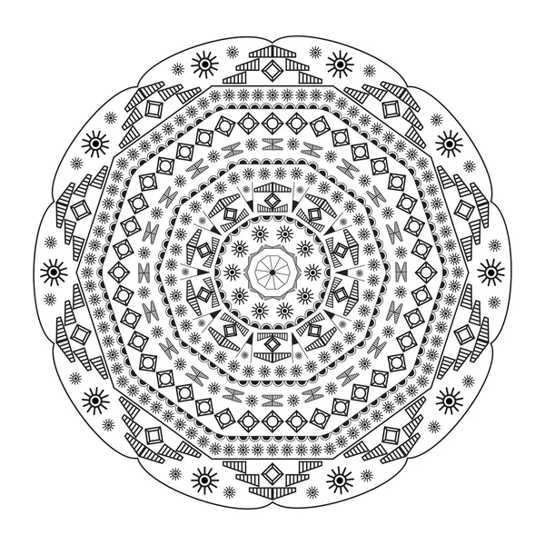 Graficzny mandala z indyjskie wzory. Czarno-białe tło — Wektor stockowy