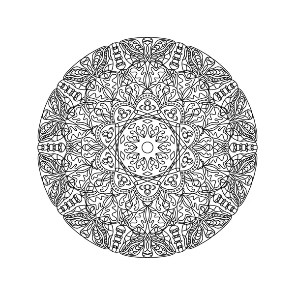 Grafiska mandala hand Rita. Svart och vit bakgrund. — Stock vektor