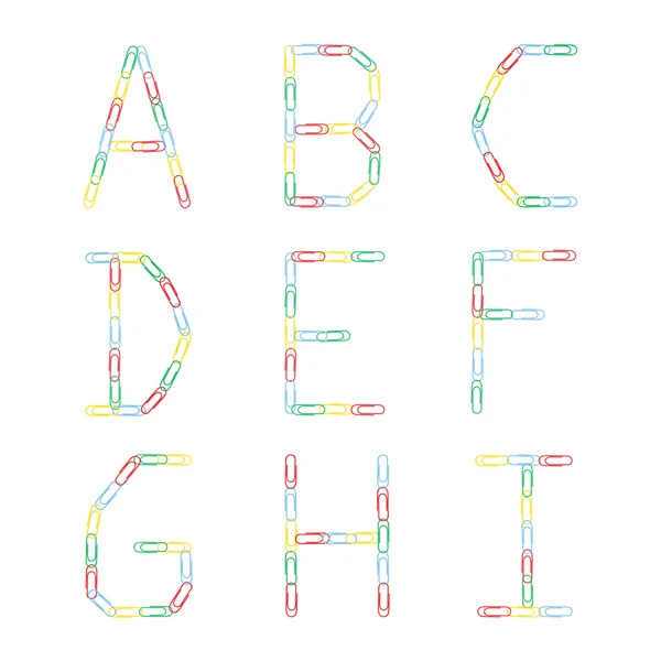 Buntes Alphabet aus farbigen Büroklammern. die Buchstaben a, b, — Stockvektor