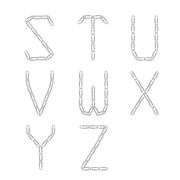 Alphabet der Büroklammern. die Buchstaben s, t, u, v, w, x, y, z. — Stockvektor