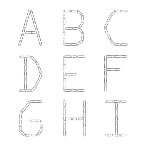 Alphabet der Büroklammern. die Buchstaben a, b, c, d, e, f, g. h. i. — Stockvektor