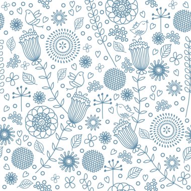 El kuşlar ile çiçek Dikişsiz desen çizimi