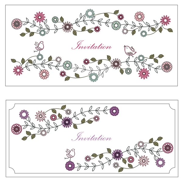 Nvitations de mariage avec design floral dans le cadre — Image vectorielle