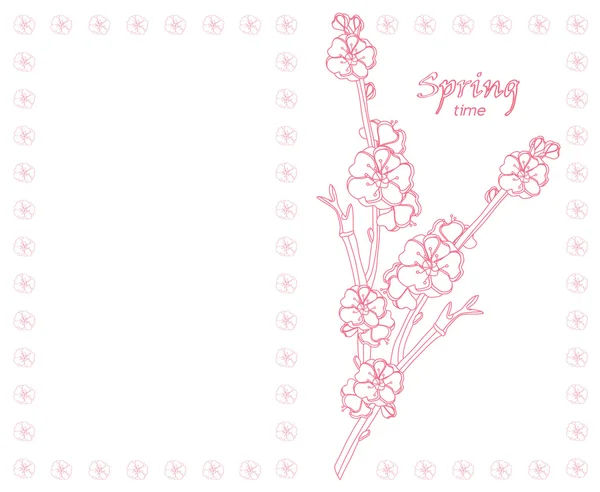 Открытки с цветочной сливой и надписью - Весна — стоковый вектор