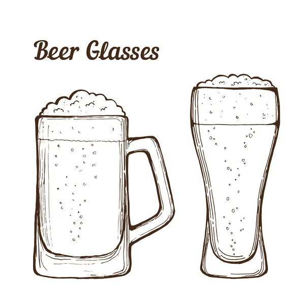 Beer Glass Mug Isolated White Background Hand Drawn Vector Illustration