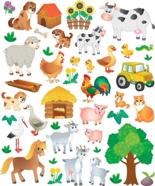 Büyük bir çiftlik hayvanı koleksiyonu. vektör illüstrasyonu