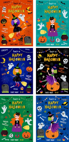 Plantilla Folleto Fiesta Halloween Gran Set Imagen Vectorial Estilo Dibujos — Vector de stock